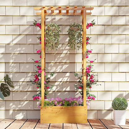 S AFSTAR Wooden Raised Garden Bed with Trellis, 60" Elevated Planter Box with Hanging Roof & Open-Ended Base for Climbing Vine Flower Herb Vegetable, Outdoor Plant Container for Patio & Yard