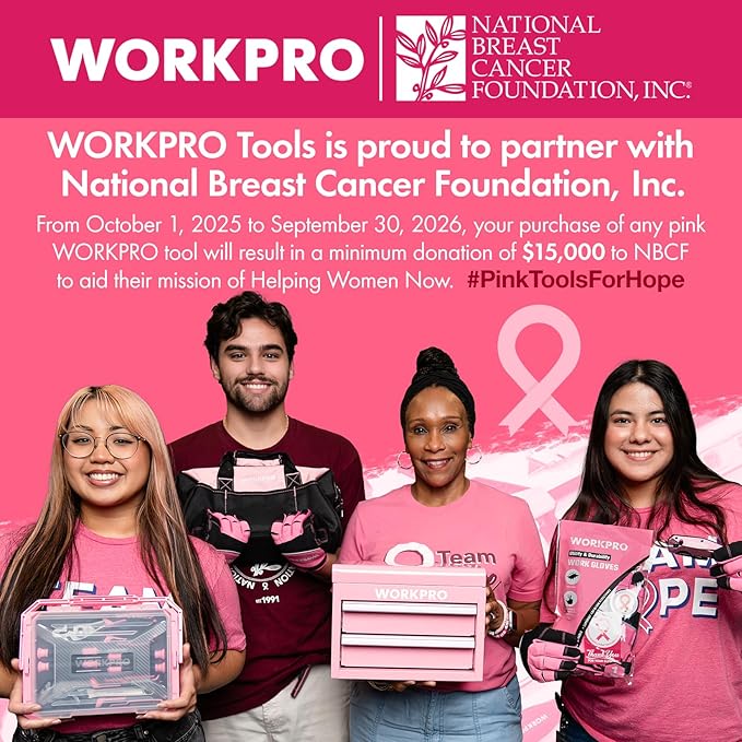 WORKPRO 7-Piece Pliers Set - Pink Ribbon | Groove Joint Plier, Long Nose Plier, Slip Joint Pliers, Linesman Pliers, Diagonal Pliers for DIY & Home Use