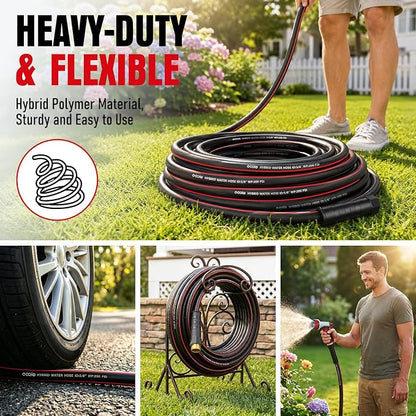 Heavy Duty Garden Hose 75ft, NON-EXPANDABLE Flexible Water Hose, Kink Resistant Lightweight Hybrid Hose, Leakproof Hose Male to Female Fittings
