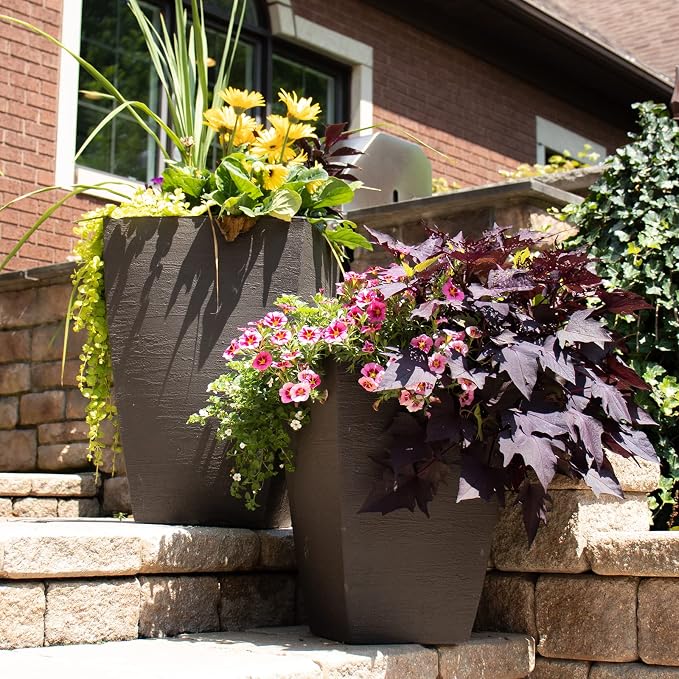 Tusco Products MSQT19SL Modern Square Garden Planter, 19-Inch, Slate