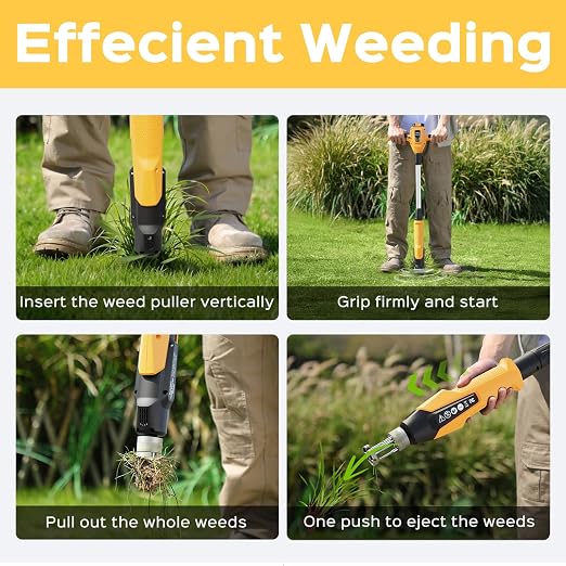 Weed Puller Tool, 21V Powerful Electric Weeder Tool with 2.0Ah Battery and Charger, Garden Tools Weed Remover Tool with 3-Claw Steel Head for Smooth Weeding, Ideal Gifts for Men Women Mom Dad, Yellow