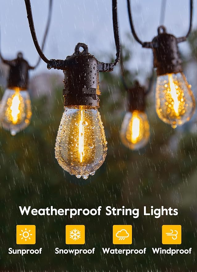 Minetom 34FT Solar String Lights Outdoor with Remote, Patio Lights with 10 LED Shatterproof Bulbs and Hooks, E26 Socket and Type-C Port, Waterproof Hanging Lights for Outside Cafe Garden Bistro