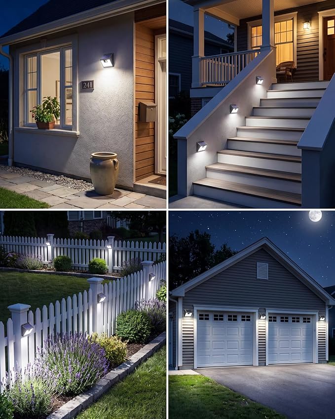 Peasur 140LED Solar Powered Lights Outdoor Waterproof, 3 Packs Motion Sensor Light Ultra-Bright, 3 Modes Fence Security Lighting for Outside Yard Wall Deck Step Garden(Cool White)