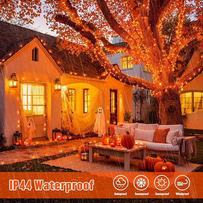 JMEXSUSS 2 Pack Solar Halloween Lights, Total 200 LED 66 FT, Orange | Halloween Lights Outdoor Waterproof, 8 Modes Solar String Lights for Outside Patio Christmas Tree Yard Halloween Decor