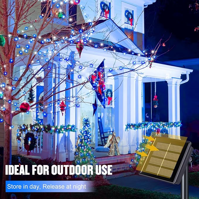 JMEXSUSS 2 Pack Solar Christmas Lights, Total 400 LED 151FT, White and Blue | Christmas Lights Outdoor Waterproof, 8 Modes Solar String Lights for Outside Patio Yard Garden Tree Christmas Decorations