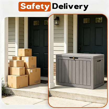 Outdoor Storage Box, Resin Deck Boxes outdoor, Waterproof Storage Box Lockable Lid (Grey, 50 Gallon)