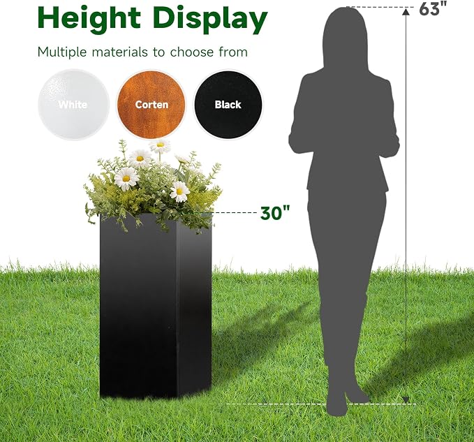 Metal Planter Box for Outdoor Planter Tall Metal Outdoor Planters Box 14"x14"x30" Steel Spliced Planter with Removable Insert Sherf for Outside,Indoor,Garden (Black, 14 * 14 * 30)
