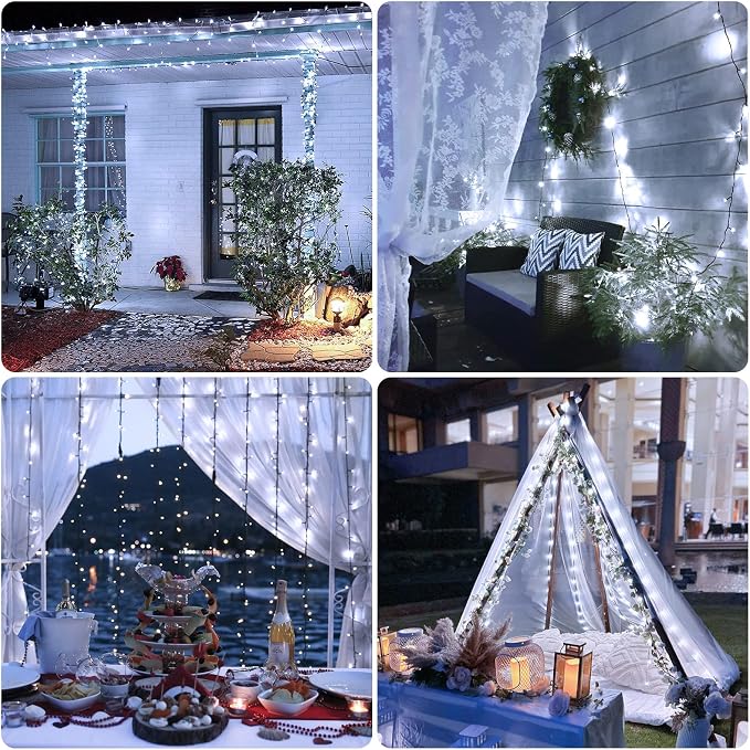 JMEXSUSS 2 Pack Solar String Lights Outdoor, Total 400 LED 151FT, White | Christmas Lights Outdoor Waterproof, 8 Modes Solar Christmas Lights for Outside Patio Yard Garden Tree Christmas Decorations