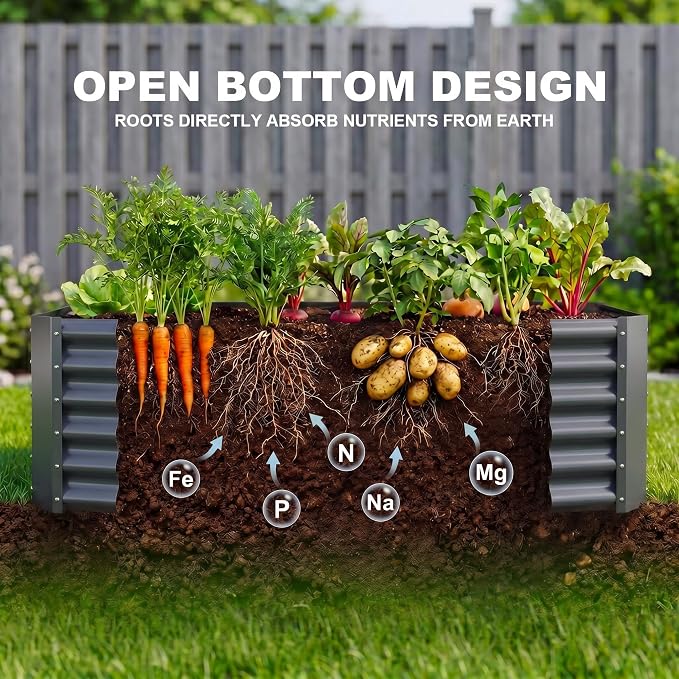AHEONLAR 2 Pack 8×4×1.5ft Galvanized Raised Garden Beds Outdoor, Rectangle Sturdy and Durable Planter Boxes for Vegetables, Fruits, Flowers and Plants, Easy Assembly, Grey