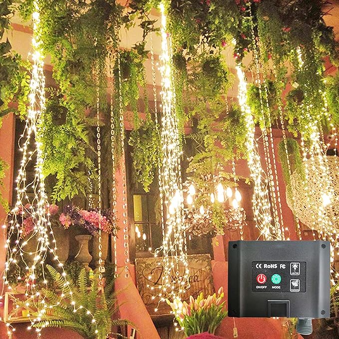 SHUKAN 220 LED Solar Firefly Bunch Lights, 8 Flashing Modes, Fairy Copper Wire Waterproof String Lights, Decorative Vine Solar Watering Can Lights, Outdoor Garden Christmas Decor Lights (Warm White)