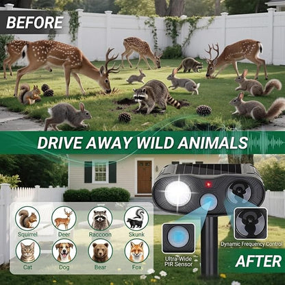 4Pack Sonic Fortress Pro Deer Repellent Devicess,Solar Animal Repeller | Ultrasonic Cat Repellent Outdoor with Motion Detection, Deer Repellent Devices with LED Flash Lights