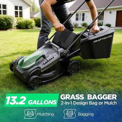18" Electric Lawn Mower, 40V Cordless Lawn Mower with 2x5.0Ah Batteries & Charger, Brushless Motor, 2-in-1 Mulching & Bagging, 6-Position Height Adjustment, for Medium Yards
