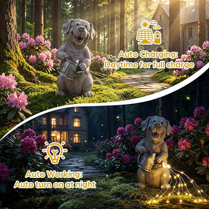 Lavezee Solar Garden Decor Dog Statues Outdoor, Dog Garden Statue 9.8‘’ for Yard Decorations Outdoor, Ideal Gifts for Mom Dad Dog Lovers Birthday Housewarming Present