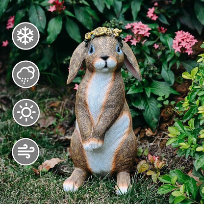 Rabbit Garden Statues Handmade Bunny Yard Decorations Outdoor Statue Resin | Weatherproof Bunny Statue for Yard Lawn Porch Realistic Rabbit Garden Decor Christmas Housewarming Gift for Mom Grandma