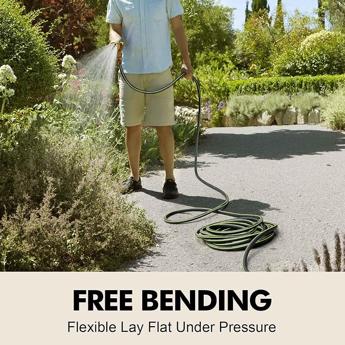 Lightweight Rubber Garden Hose 15ft, 5/8" Hybrid Rubber Hose with Solid Brass Fitting, Water Hose Pipe for Outdoor, Cleaning & Washing