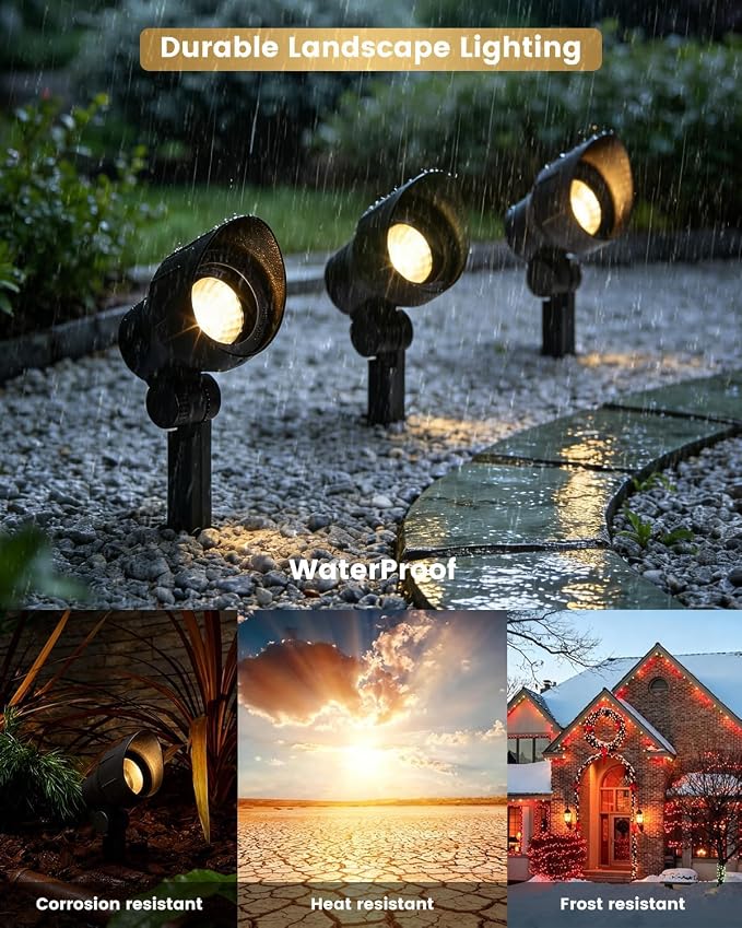 Low Voltage Landscape Spotlights 20W 12V LED Outdoor Lighting, 3000K Warm White, Adjustable Die-Cast Aluminum Lights for Garden, Yard, and Patio 6 Pack