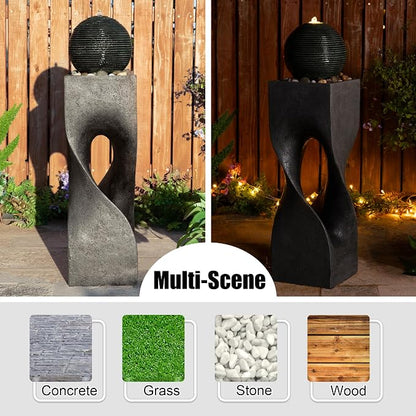 Glitzhome Outdoor Water Fountain, Outdoor Fountain with Lights, 36.5" H Modern Geometric Pedestal and Sphere Polyresin Outdoor Floor Standing Fountain with Pebbles, Pump for Garden, Patio, Backyard