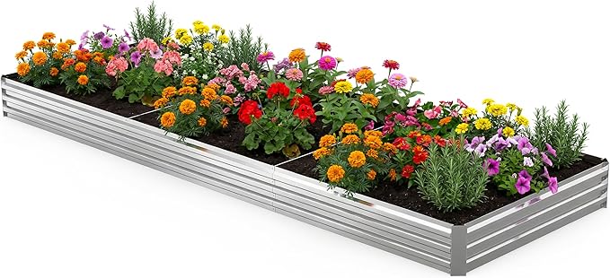 12x4x1FT Galvanized Raised Garden Bed, Metal Planter,Silver,1 Pack | Thick Galvanized Steel, Easy Assembly,Outdoor Patio,Open Bottom,Smooth Surface,Planter Kit for Vegetables, Herbs, Flowers