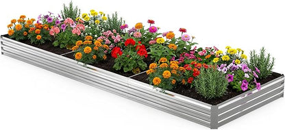 12x4x1FT Galvanized Raised Garden Bed, Metal Planter,Silver,1 Pack | Thick Galvanized Steel, Easy Assembly,Outdoor Patio,Open Bottom,Smooth Surface,Planter Kit for Vegetables, Herbs, Flowers