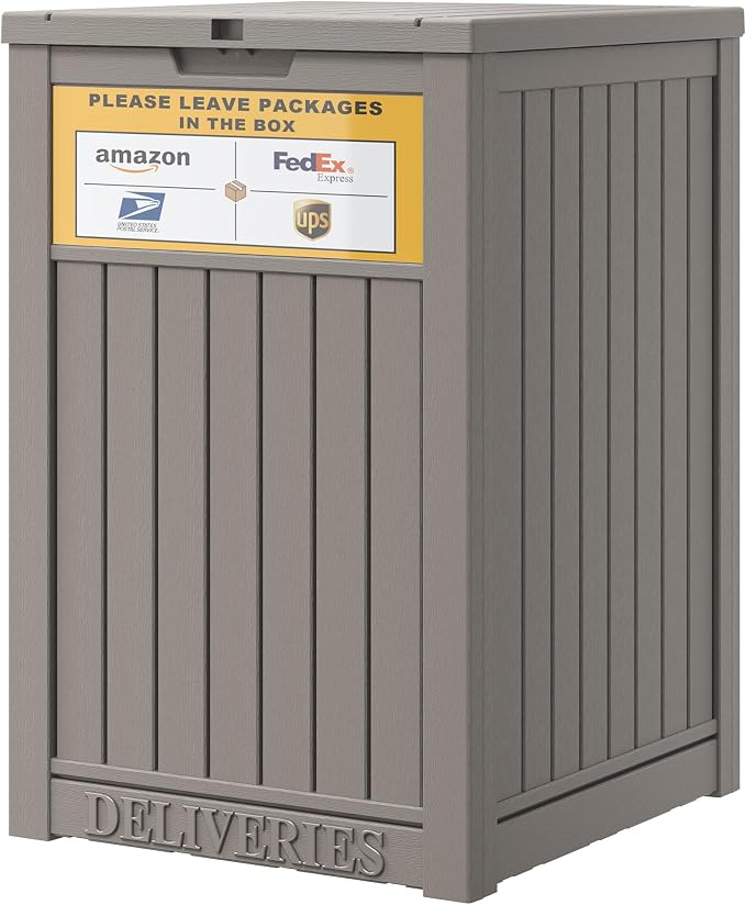LHBGO Package Delivery Box for Outside, with Delivery Sign 48 Gallon Storage with Lockable Secure, Large Resin Outdoor Package Drop Container