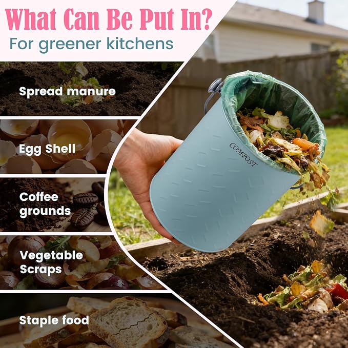 AOSION Countertop Compost Bin Kitchen,Odorless Indoor Compost Bin with Lid | 1 Gallon Composter Container,Removable Inner Bucket,50 Compost Bags,2 Carbon Filters,ideal for food scraps,coffee grounds