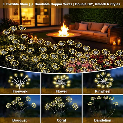 Solar Garden Lights Outdoor, 2 Pack New Upgraded Solar Swaying Starburst Light, Waterproof Fireworks Solar Lights, Yard Patio Pathway Decoration, Warm White