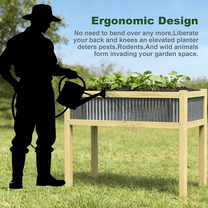 Raised Garden Bed Outdoor - 48”L*20”W*34”H Elevated Wooden Planter Box Stand, Backyard, Patio, Balcony w/Bed Liner, 300lb Capacity