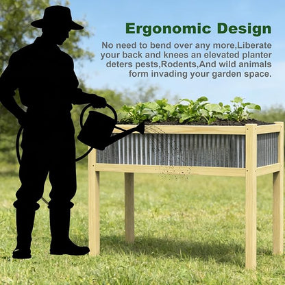 Raised Garden Bed Outdoor - 48”L*20”W*34”H Elevated Wooden Planter Box Stand, Backyard, Patio, Balcony w/Bed Liner, 300lb Capacity