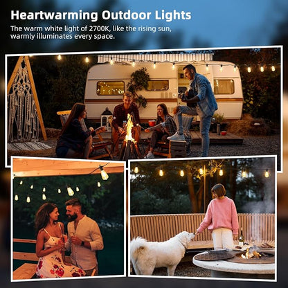 FOOMAN LED Outdoor String Lights, 100FT Outside Waterproof Patio Lights with 50+3 Shatterproof ST38 Edison Bulbs, 2700K Warm White Hanging Light, Dimmable Light for Back Yard Porch Party Gezebo
