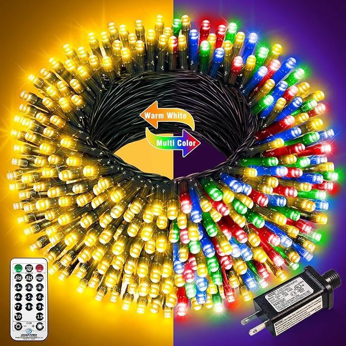 100FT 300 LED Color Changing Christmas Lights, Warm White & Multicolor Christmas Tree Lights with Remote, Waterproof String Light for Outside Indoor Home Patio Yard Party Garden Holiday Decorations