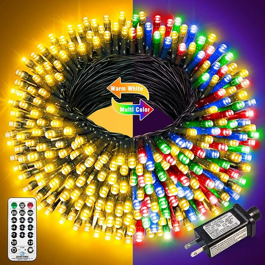 100FT 300 LED Color Changing Christmas Lights, Warm White & Multicolor Christmas Tree Lights with Remote, Waterproof String Light for Outside Indoor Home Patio Yard Party Garden Holiday Decorations