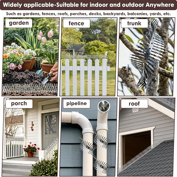 Bird spikes deterrent for outside Stainless Steel 360°Bend 100cm with Accessories, Anti Climb Spikes to Keep Birds- Pigeon-Racoon-Squirrel-Cat Away from porch baffle feeder yard patio garden Fence