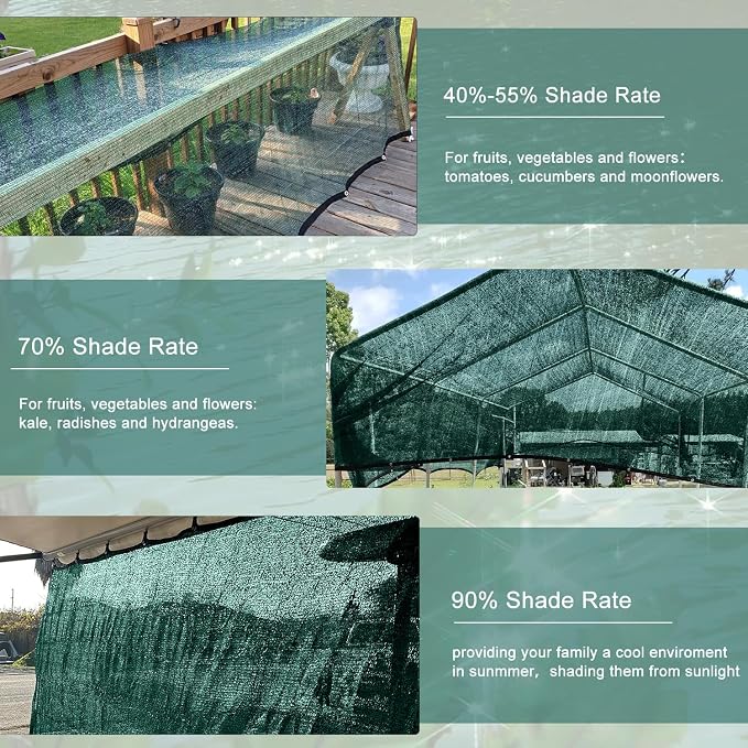 LOVE STORY 6.5x16.5FT 90% Dark Green Garden Shade Cloth, Sun Shade Cover Net Mesh Tarp with Grommets, Sunblock Net for Garden,Greenhouse,Plants and Patio