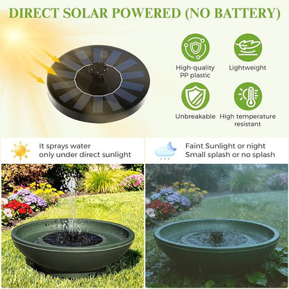 Solar Bird Bath with Fountain,12.4" Dark Green Birdbath for Outdoors,Tool-Free 10s Assembly,6 Spray Nozzles,Lightweight Plastic Water Feature for Garden Decor,Patio Gitf,Hummingbirds
