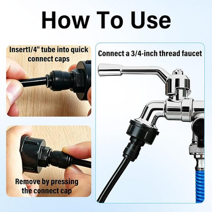 6 Pack 3/4" Female to 1/4" Quick Connect Drip Irrigation Faucet Adapter | Fits standard 3/4" Garden Faucets & Hoses,Leak-Proof,Tool-Free Install for Outdoor Watering,Raised Beds and Drip Systems