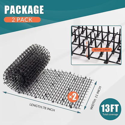 2 Pack 6.5ft Cat Scat Mat with Soft Spikes, 13ft Humane Indoor/Outdoor Cat Deterrent Strips for Garden Borders, Countertops & Furniture, 78" x 11" Each