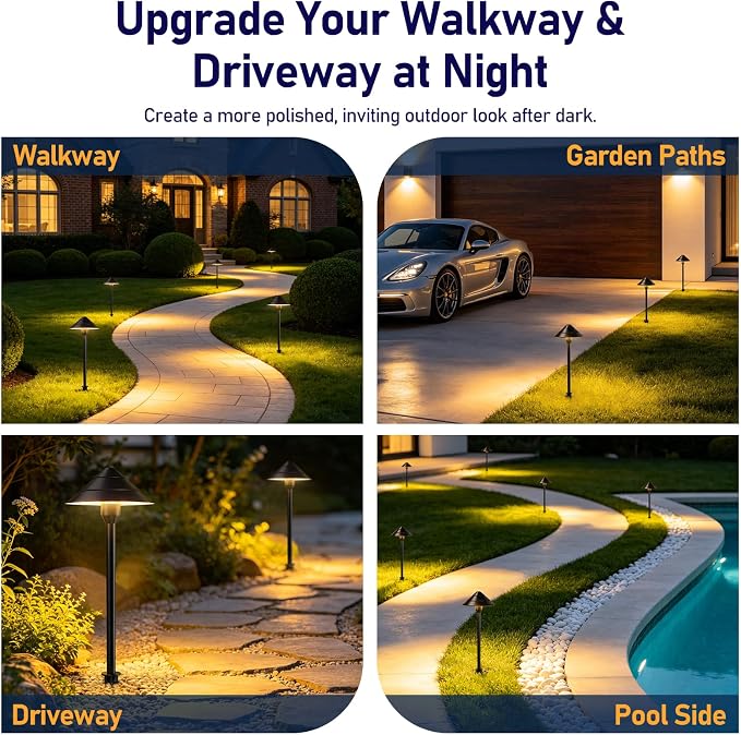 14-Light Low Voltage Landscape Lighting System, 12 Pathway Lights & 2 Spotlights, 72W 24V ETL Controller, Plug-and-Play, IP65 Waterproof, Remote & Timer, 3000K Warm White, 140FT for Path Garden