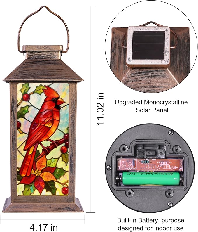 Cardinal Solar Lanterns Outdoor Waterproof Garden Decor Birthday Gifts for Women Mom Grandma Sister, Hanging LED Plastic Solar Lights Outside Decorative for Yard Patio Backyard Lawn Decorations