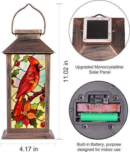 Cardinal Solar Lanterns Outdoor Waterproof Garden Decor Birthday Gifts for Women Mom Grandma Sister, Hanging LED Plastic Solar Lights Outside Decorative for Yard Patio Backyard Lawn Decorations