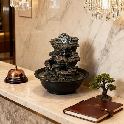 Tabletop Waterfall Fountain with Cascading Rock & Spining Orb, Indoor Zen Meditatin Waterfall for Home Office Relaxation