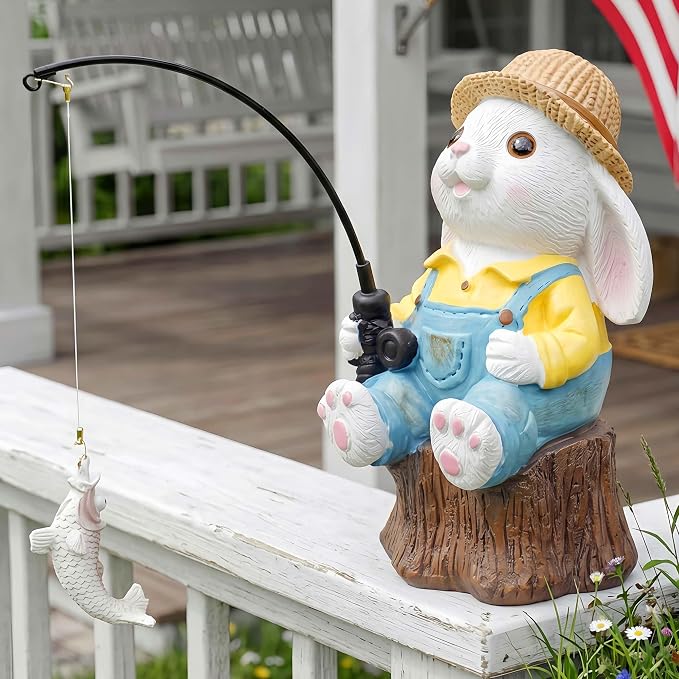 Resin Rabbit Statue - Unique Pond Ornaments & Outdoor Garden Decor | Koi & Fish Pond Accessories | Handcrafted, Durable, Perfect for Koi Fish Decor & Pond Decor