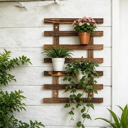 2 Pcs Wall Planter for Indoor Outdoor Plants - Wooden Wall Amounted Plant Holder for Hanging Pots, Vertical Pack Wood Garden Trellis for Climbing Plants Orchid Ivy Vine Rose Patio Home Decor, 15.75"