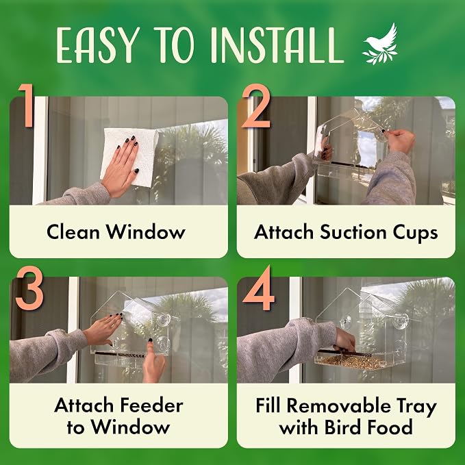 Window Bird Feeder with Strong Suction Cups, Clear Window Feeders for Outside - Transparent Bird House, Balcony Glass Mount, Acrylic Cat, Kids & Elderly Viewing