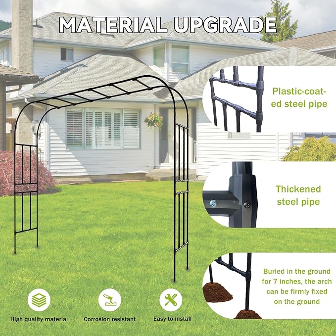 25MM Thickened Steel Pipe Garden Arch Trellis – 126"(L) x 105"(H) Extra Heavy Duty Arbor, PE-Coated Rust-Proof Trellis for Climbing Plants Outdoor, Support for Roses, Ivy, Grapevine, Beans
