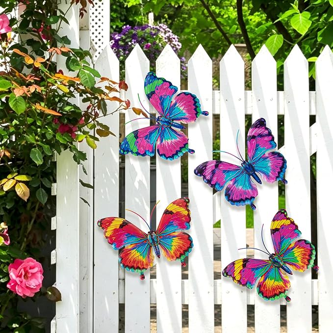 SUNREEK Metal Butterfly Wall Decor, 6 Inches Outdoor Wall Art for Fence Garden Yard Room Patio Balcony Decorations (4, Butterfly-C)