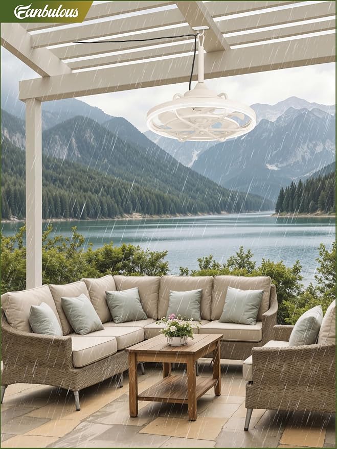 Fanbulous Outdoor Ceiling Fans with Light for Patios, 20" Weatherproof Plug in Ceiling Fan, Gazebo Fan Remote&APP Control, 3CCT Dimmable,Caged Ceiling Fan with Hanging Hook for Porch, Pergola,Canopy