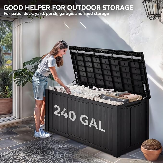 YITAHOME XXL 240 Gallon Large Outdoor Storage Deck Box for Patio Furniture | Outdoor Cushions, Garden Tools and Sports/ Pools Equipment, Weather Resistant Resin, Lockable (Dark Gray)