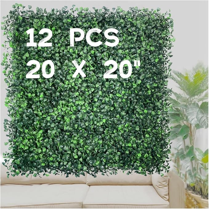 Grass Wall Panels 12 Pcs 20"*20"Hedge Panels Privacy Fence Decor | Artificial Boxwood Panels. UV-Resistant.No-Watering Faux Hedge. Privacy Screen for Backyard Patio Fence. Indoor/Outdoor.