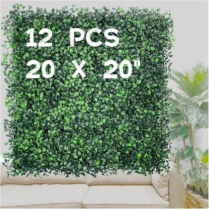 Grass Wall Panels 12 Pcs 20"*20"Hedge Panels Privacy Fence Decor | Artificial Boxwood Panels. UV-Resistant.No-Watering Faux Hedge. Privacy Screen for Backyard Patio Fence. Indoor/Outdoor.