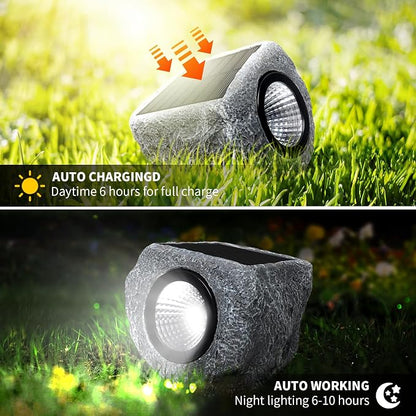 Solar Rock Lights Outdoor 1 Pack, Bright Solar Spotlights Outdoor Waterproof, Wireless LED Rock Lights, Auto On/Off Landscape Spotlights Walkway Solar Lights for Outside Yard Patio Pathway Flowerbed